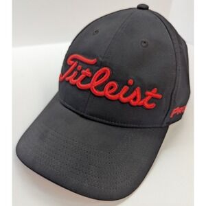 Titleist Tour Performance Hat Black Red Pro V1 FJ Adjustable Golf Cap - GOOD